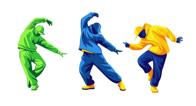 Three Dancers in Bright Outfits Performing Hip Hop Moves