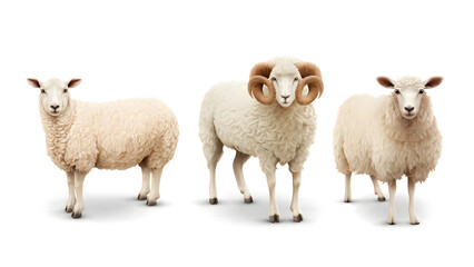 Naklejka premium Realistic White Sheep and Ram Set Isolated on Clean Background