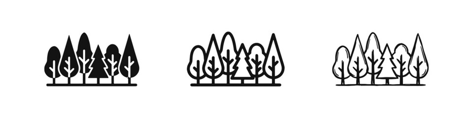 Forest and Trees Nature Icon Set for Environmental and Ecology Design © drawing lines