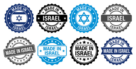 Obraz premium Made in Israel stamp label set with Star of David badge collection