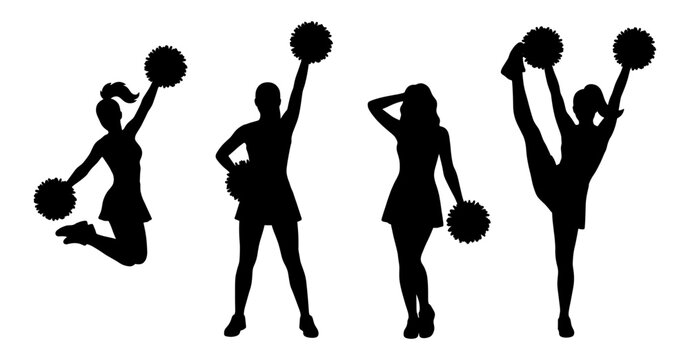 Cheerleader silhouette set with pom pom and dance pose