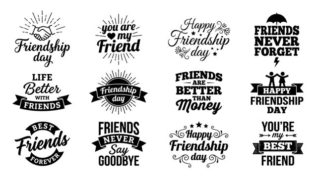 Friendship Day and best friend lettering badge set in vintage style