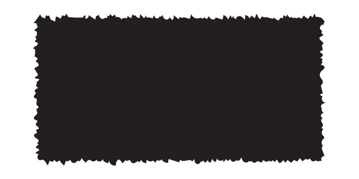 A rough jagged rectangle template with torn paper edges. Black ripped sticker with cut-out effect. A text box badge note.