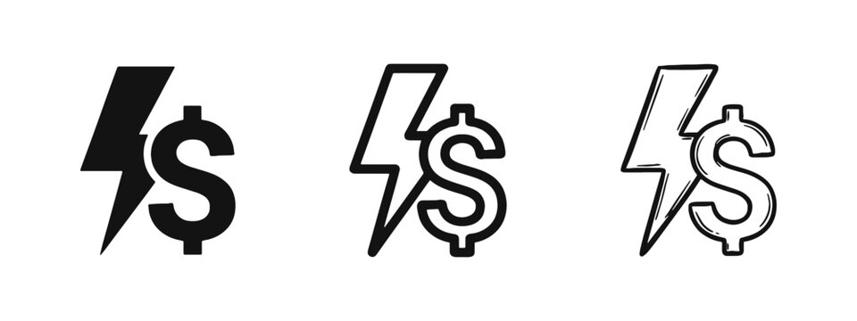 Electricity Cost and Energy Price Finance Icon Set