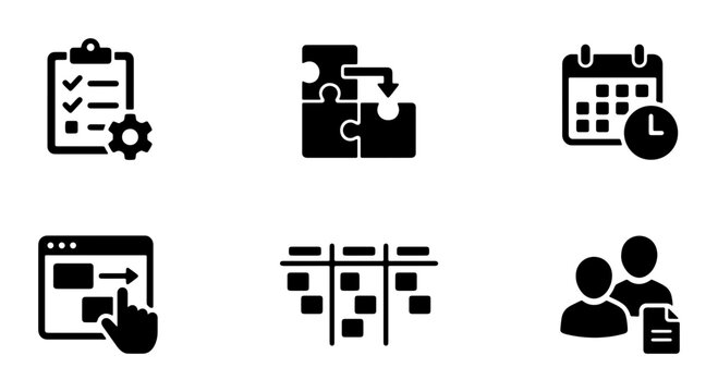 Business Process Icons Set: Workflow, Planning, Strategy, Project Management, Teamwork, Calendar, Task Management, Strategy Icons