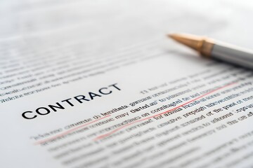 Obraz premium Close-up of a vibrant contract revealing a highlighted, cautious legal disclaimer on a pristine white background.