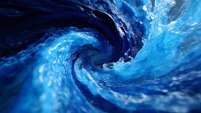 Blue water vortex forming spiral motion with fluid texture