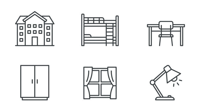 Dorm Room Icons for College Lifestyle and Student Living Arrangements