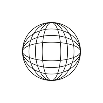 Geometric Wireframe Sphere Globe Grid Vector Shape with Parallel Latitude Lines for Y2K Tech Aesthetics, Sci-Fi Interfaces, and Cyberpunk Graphic Design