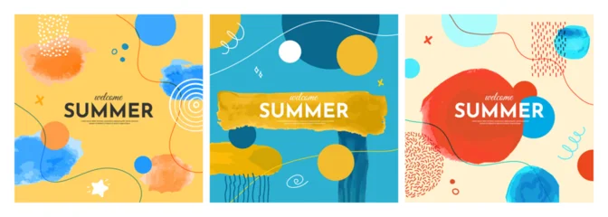 Vector illustration. Bright background. Watercolor paint brush strokes and hand-drawn doodle elements. Trendy abstract color design for social media, web banner, blog post. Colorful, childish style © VVadi4ka