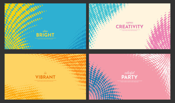 Vector illustration. Modern halftone backgrounds with vibrant dot patterns. Minimalist layouts for web banners, advertising or presentation. Sport backdrop design with dynamic flowing dots