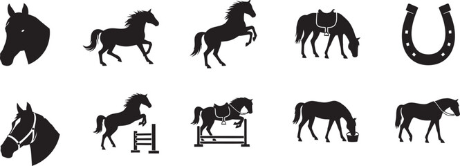 Horse silhouettes in various poses and actions © Ahamed