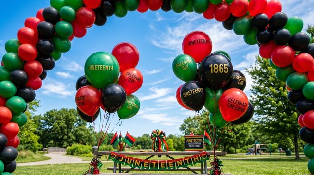  Festive Balloon Arch Display with Celebration Messages in Sunny Park