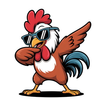 Cool rooster wearing sunglasses doing a dabbing dance move isolated on transparent background