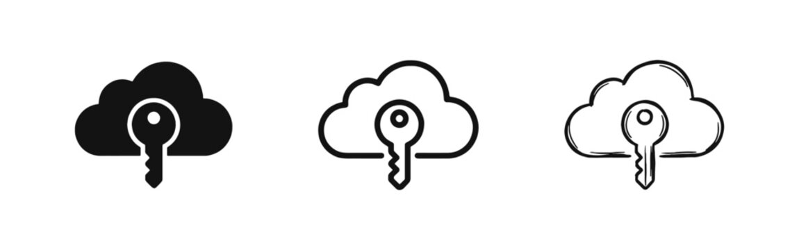 Cloud security icon set, data encryption key, private network storage and protection concept