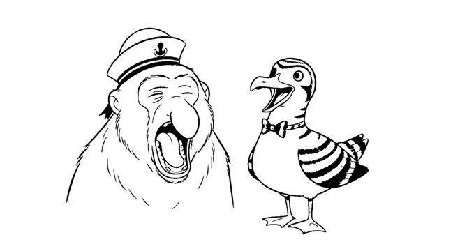 Yawning Sailor Monkey and Dapper Seagull Characters