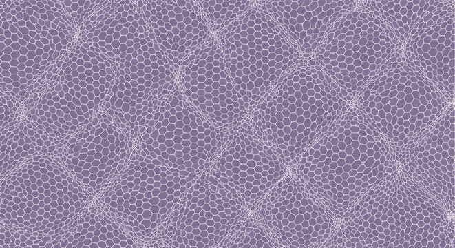 Repeating pattern of small purple hexagons creates a complex and textured background with thin white connecting lines.