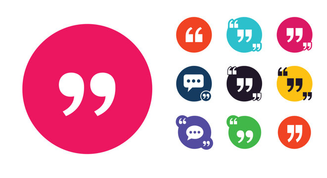Assorted colorful circle icons with quote marks and speech bubbles are perfect for testimonials and communication designs.