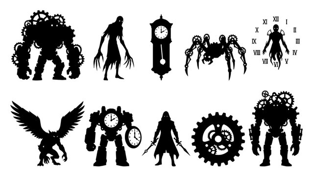 Steampunk 2D gaming assets enemy characters game developer illustrations