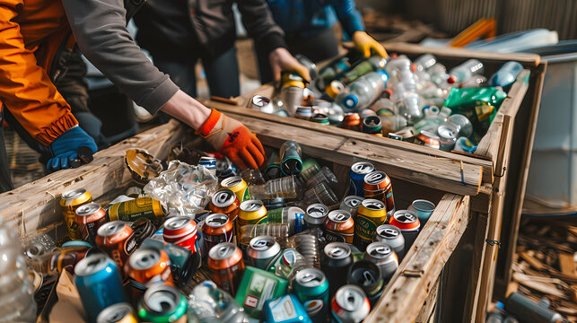 Photorealistic image of a community recycling workshop where an instructor teaches participants how to repurpose and reuse materials, promoting a circular economy and zero-waste lifestyle.