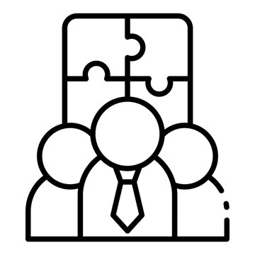 team icon. three person figures with puzzle piece. teamwork and collaboration. business and organization