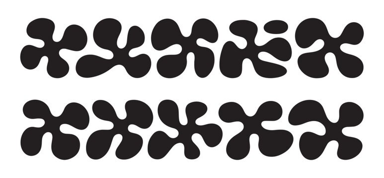 Abstract organic blob shapes, modern irregular forms, seamless pattern with black vector elements.