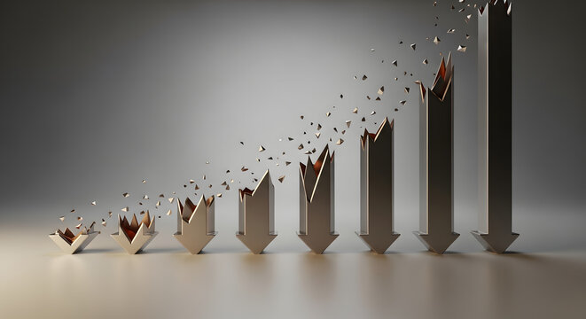 Shattering bar graph depicting economic crash or financial failure.