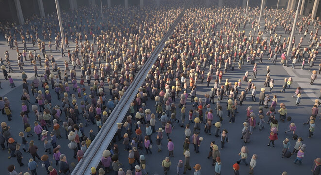 Thousands of people gathered in an outdoor public space.