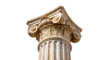 Fototapeta premium Ornate Ionic column capital with volutes and acanthus leaves, isolated on transparent background