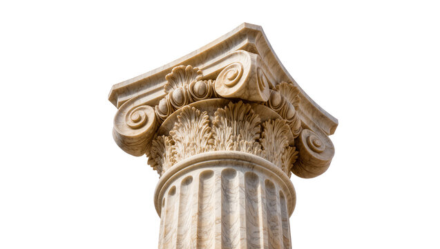 Ornate Ionic column capital with volutes and acanthus leaves, isolated on transparent background