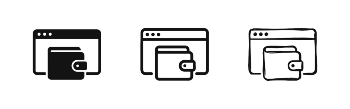 Online Digital Wallet and E-commerce Payment Browser Window Icon Set