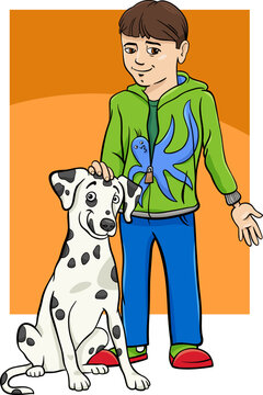 cartoon boy with his dalmatian dog