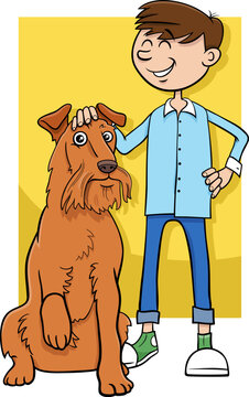 cartoon teen boy character with his pet dog