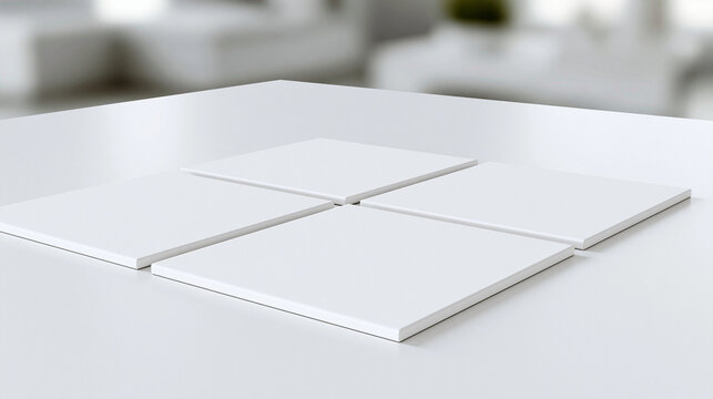 Grid layout mockup of six matching square social media post carousel panels arranged in two rows of three on a clean white desk surface all panels blank and white with consistent