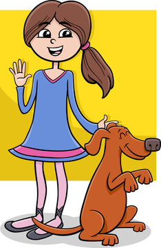 cute cartoon teen girl with funny dog character