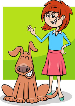 cartoon teen girl with funny brown dog character
