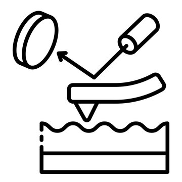 atomic force microscope icon. AFM probe tip scanning surface with cantilever. nano surface imaging and analysis. research and science