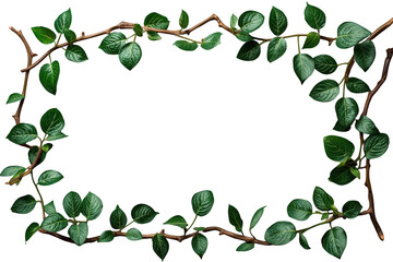 Obraz premium Green foliage forming a decorative frame, climbing plant border with shiny leaves, natural design element on transparent background