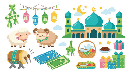 Fototapeta premium Islamic Ramadan Eid al-Fitr Celebration Flat Style Vector Icons