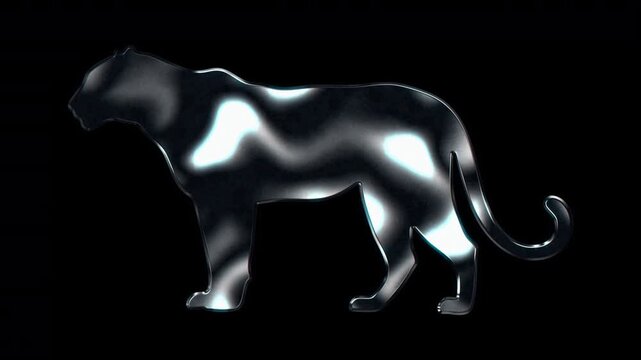 Silver metallic leopard silhouette. Alpha channel. Seamless loop video