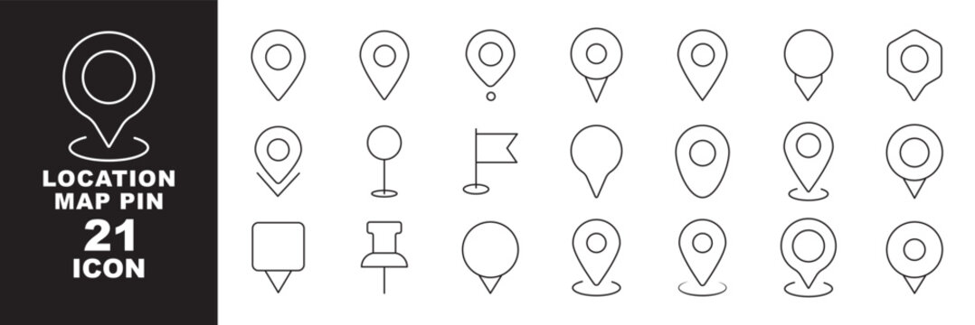 Map and location icon set. Navigation, GPS, direction, travel, route, destination, road, navigator icons. Thin line editable stroke vector illustrations. including location, direction, compass, route