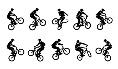 Fototapeta premium Set of mountain bikers and road cyclists in action-packed poses.
