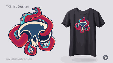 This unique t-shirt design combines an octopus and skull motif, offering a bold and imaginative graphic perfect for those who appreciate distinctive and artistic fashion. © Yu