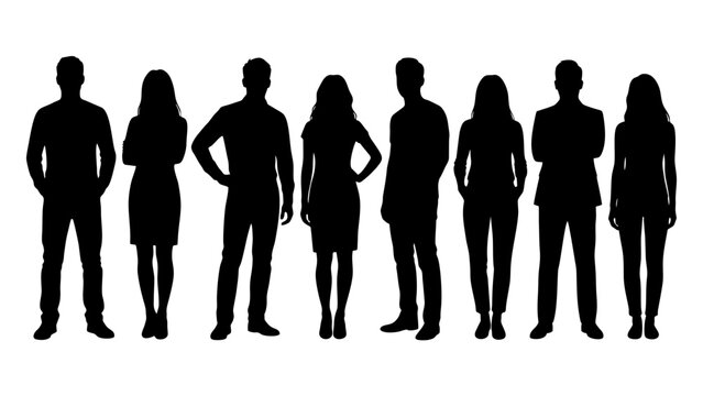Silhouetten von Frauen und M&auml;nnern in Schwarz, isoliert auf wei&szlig;em Hintergrund, Vektorgrafik