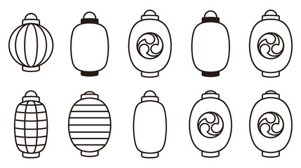 Collection of japanese lantern icons for traditional festival lighting. © GW