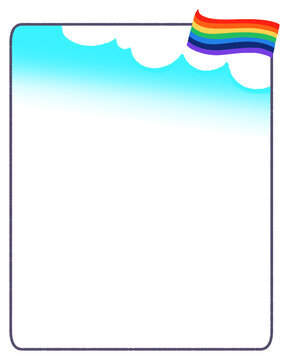 Rainbow and cloud border frame with blank white space