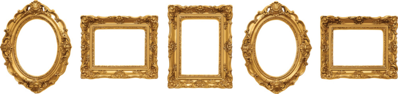 Vintage Gold Ornate Picture Frames Collection with Baroque Antique Styles for Luxury Gallery Border Designs Vector