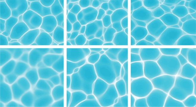 Abstract background of blue water surface with light reflections and caustics divided into six panels reflection abstract background refreshing