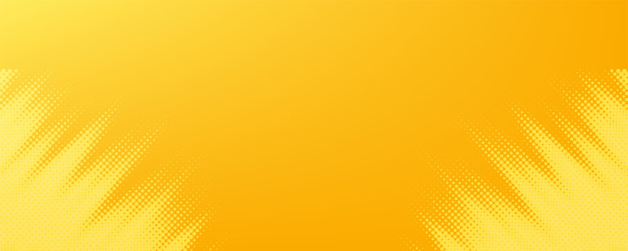 Yellow halftone pattern. Retro comic gradient background. Bright orange pixelated dotted texture overlay. Cartoon pop art faded gradient pattern. Vector backdrop for poster, banner, advertisement