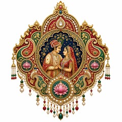 Naklejka premium Ornamental Indian Romantic Wedding Emblem for Traditional Marriage Celebration and Cultural Heritage Decor Themes